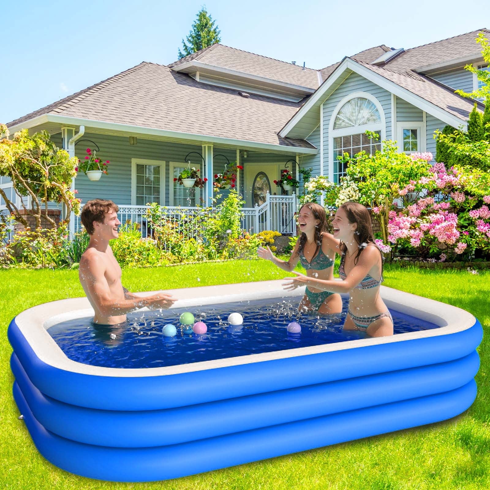 DAZLUTE Inflatable Pool, 71" X 51" X 22" Above Ground Pools, Kiddie Pool Thickened Blow up Swimming Pools Play Center for Kids Children Family Outdoor Garden Backyard,Blue