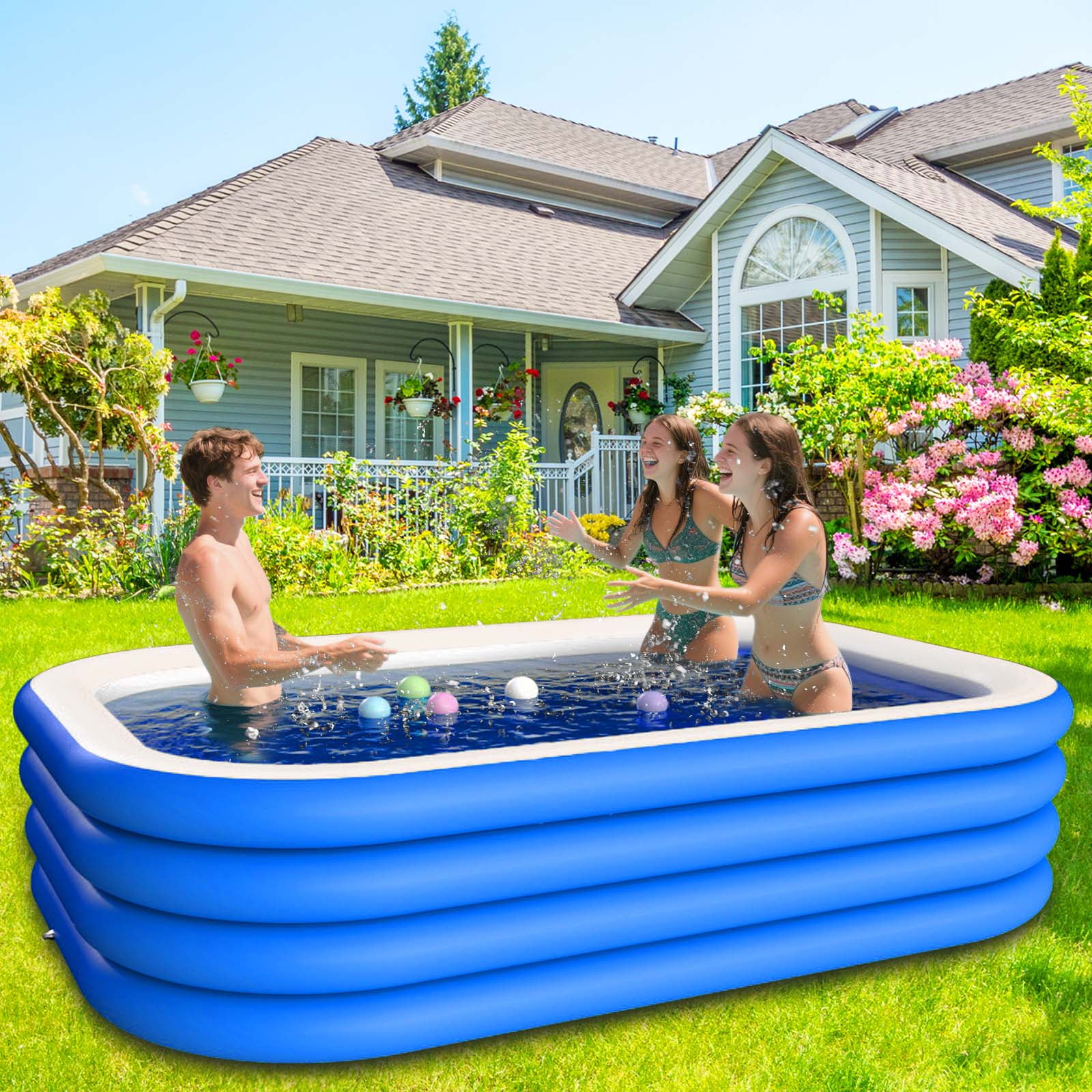 Ubuy Air Pump Paddling Pool Kid Pool Large With Air Pump, 158 X 74