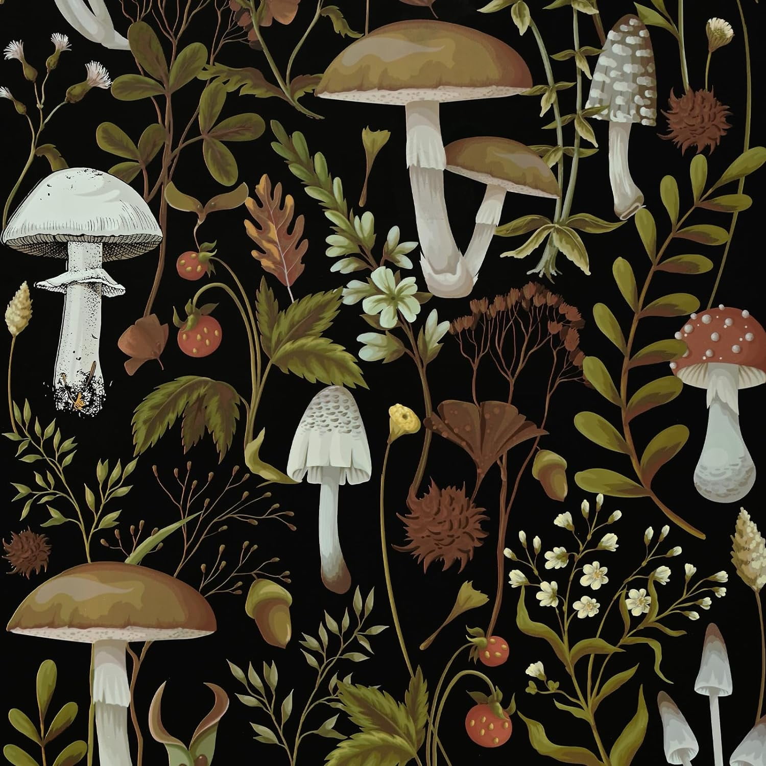 DAZLUTE Mushroom Floral Wallpaper Peel and Stick Wallpaper 17.7" x 118", Bohemian Removable Wallpaper,Self-Adhesive Vinyl Contact Paper for Bathroom Bedroom