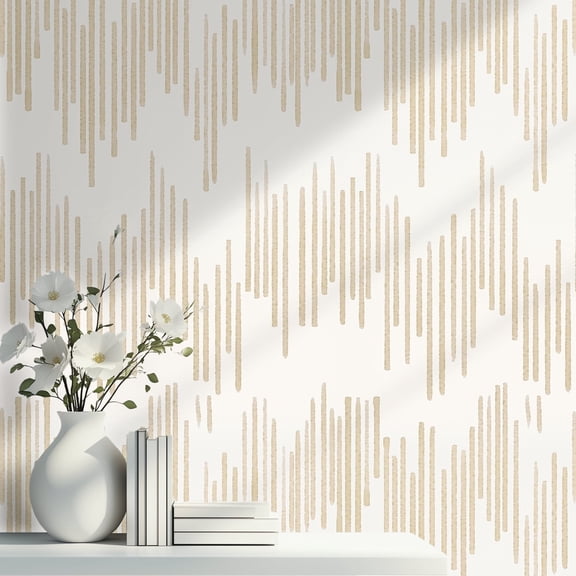 DAZLUTE Peel and Stick Wallpaper Beige Striped Wallpaper Geometric Contact Paper Self Adhesive Removable Wall paper Decorative for Home Bedroom Cabinets Thicken,17.32 in x 394 in