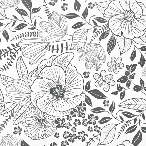 DAZLUTE Peel and Stick Removable Wallpaper White Black Floral Contact Paper Wallpaper,17.72" x 118"