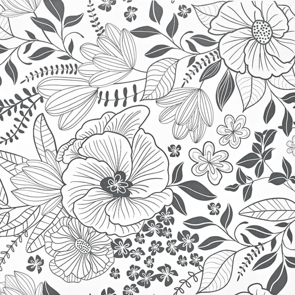 DAZLUTE Peel and Stick Removable Wallpaper White Black Floral Contact Paper Wallpaper,17.72" x 118"