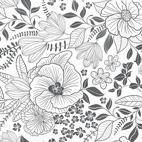 DAZLUTE Peel and Stick Removable Wallpaper White Black Floral Contact Paper Wallpaper,17.72" x 118"