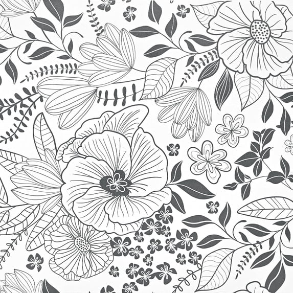 DAZLUTE Peel and Stick Removable Wallpaper White Black Floral Contact Paper Wallpaper,17.72" x 394"