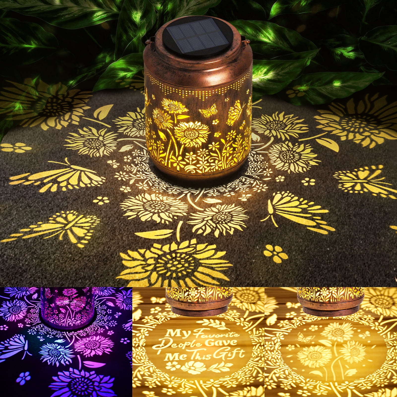 DAZLUTE Solar Lanterns Butterfly Lights Outdoor Decor Hanging Lantern Waterproof Metal LED Sunflower Light Decorative Garden,Yard,Patio,Lawn Pathway Decoration