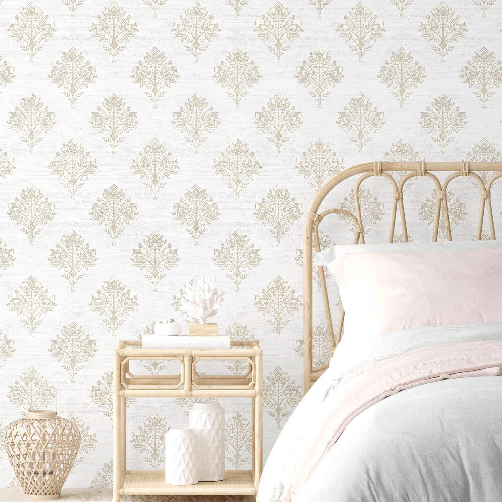 DAZLUTE Peel and Stick Removable Wallpaper Golden Floral Contact Self Adhesive Paper Wallpaper 17.72" x 394"