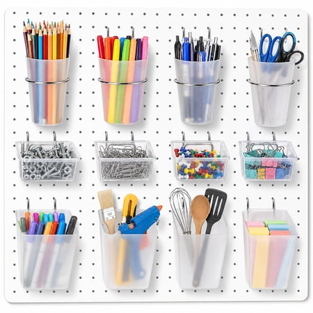 DAZO 12 Pack Pegboard Organizer Set with Hooks – Translucent Bins & Cups for Garage, Workshop, Office & Workbench Organization Storage price history and forecast - DAZO peg board accessories