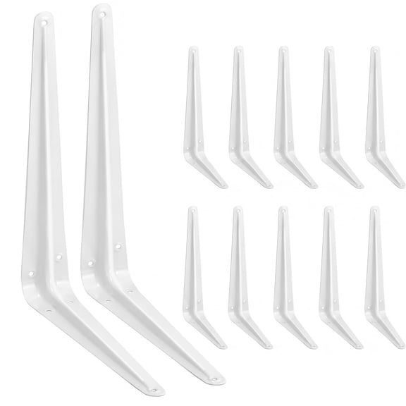 DAZO 12 x 10 Inch White Shelf Brackets (10 Pack) – Heavy Duty L Brackets with Screws, Supports 50 lbs per Pair, Rustproof for Shelves & Bookshelves