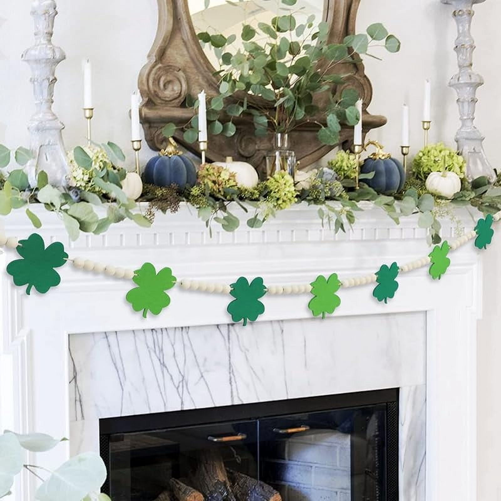 Valentine's Day Garland Banner - Red Felt Hearts & Wood Beads, Farmhouse Style Mantle Decor 2 thumbnail image