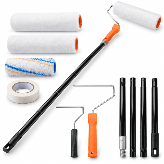 DAZUINIAO 10 PCS Paint Roller Kit with 3 FT Extension Pole, 9 Inch Paint Roller Set for Walls and Ceilings, Detachable Stainless Steel Handle with Roller Covers for Interior Painting and DIY Home Imp