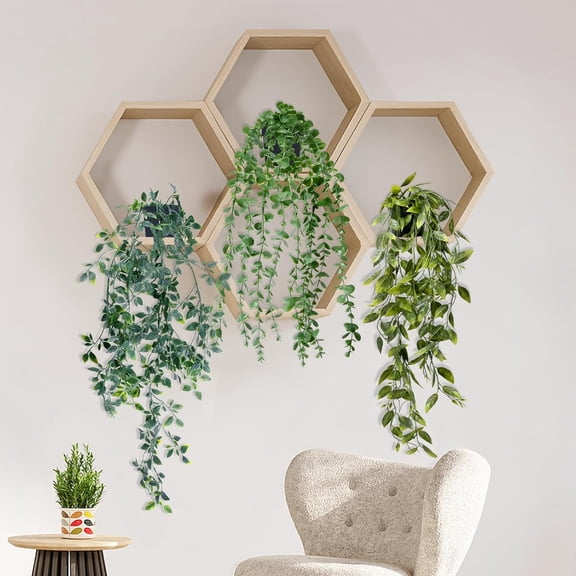 DAZUINIAO Artificial Hanging Plants Indoor, Faux Greenery Vines with Pots, 3 Pack Hanging Plants Wall Decor for Home, Office, Bedroom and Farmhouse Decoration