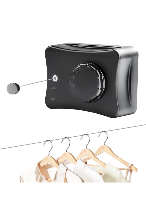 Heavy Duty Retractable Clothesline Indoor 6.89 Feets Bold Steel Rope for Hanging Cloth, Retractable Clothes Line Outdoor Travel, Black