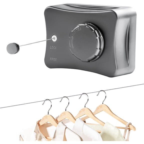 DAZUINIAO Retractable Clothesline 17.5FT, Wall Mounted Laundry Drying Line with Stainless Steel Wire, Indoor Outdoor Clothes Hanging Line for Bathroom, Balcony, RV and Backyard, Space Saving Design