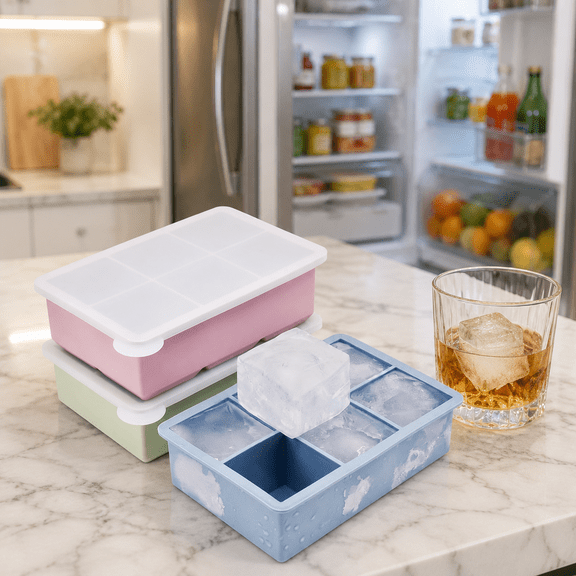 DAZUINIAO 3 Pack Silicone Ice Cube Tray with Lid, Reusable Large Square Ice Cube Molds for Freezer, Cocktail, Whiskey, Coffee, Juice, BPA Free