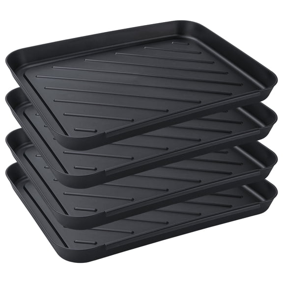 DAZUINIAO 4 Pack Boot Tray, Waterproof Utility Tray for Shoes, Pet Bowls, Plants and Garage Storage, Multi-Purpose Drip Tray Mat for Indoor Outdoor Use, Black