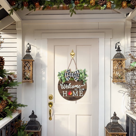 DAZUINIAO Welcome Front Door Sign, Farmhouse Wood Hanging Decor for Home Entryway, Housewarming Gift for New Home, Seasonal Porch and Holiday Decoration