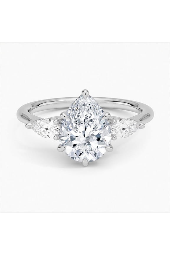 1.9Ct Pear Cut Lab Created Diamond Rings - 14K White Gold Plated Rings - Latest Engagement Wedding Ring for Women's - Diamond Jewelry for Birthday Gift - Causal Daily Wear Ring for Her