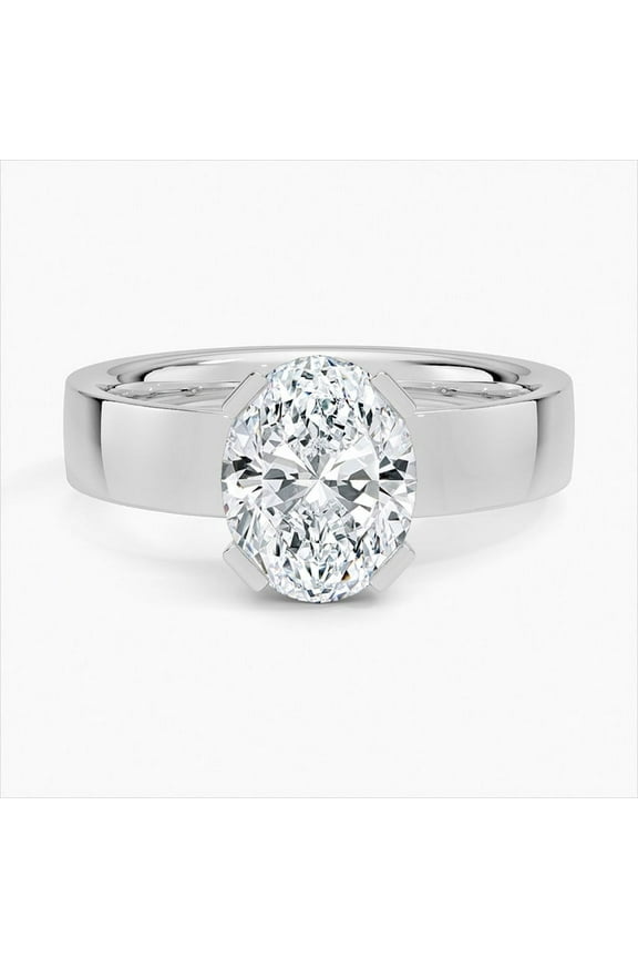 14K White Gold Plated Diamond Rings - Excellent 2 Ct Oval Cut Diamond Rings - Solitaire Diamond Rings for Women's - Solo Stone Rings - Unique Prong Solitaire Rings for Women's