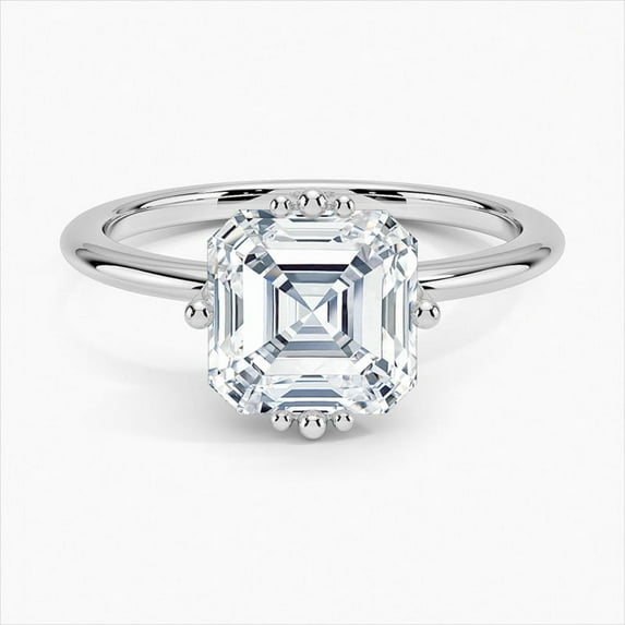 DAZZLE Jewel Asscher Cut 2 Ct VVS1/D Lab Created Simulated Diamond Ring - 14K White Gold Plated Diamond Ring - Solo Stone Diamond Rings for Women's - Simple Engagement Diamond Rings for Her