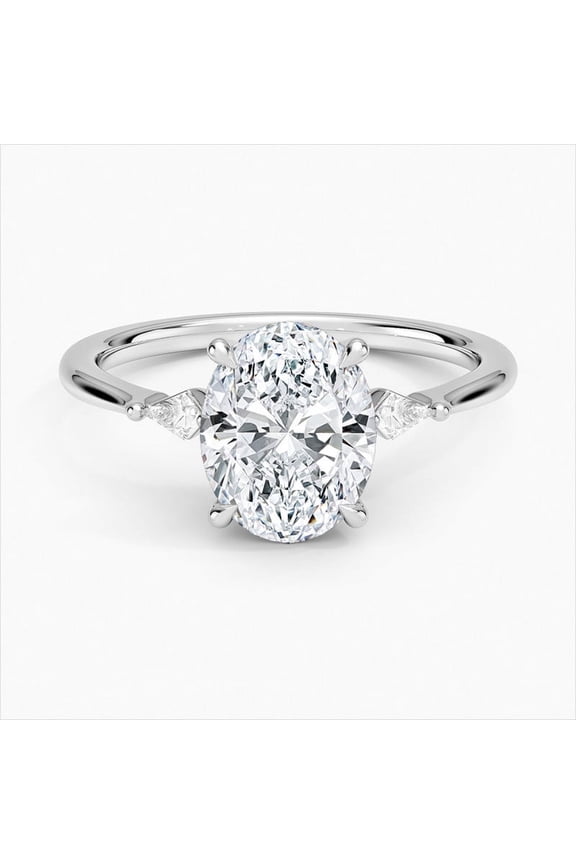 Oval Cut 2.1 Ct Diamond Rings - 14K White Gold Plated Rings - Engagement Solitaire With Accent Rings for Women's - Wedding Proposal Rings for Her - Diamond Jewelry for Birthday Gifts