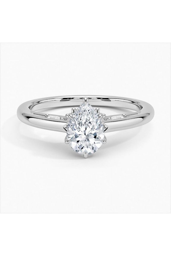 Pear Cut Excellent 1.8 Ct Diamond Ring For Women's - Silver 14K White Gold Plated Ring - Solitaire With Accent Diamond Rings for Women's - Pear Cut Solitaire with Accent Rings for Her