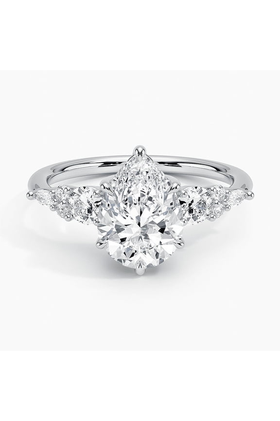 Stamped 14K White Gold Plated Diamond Ring - Pear Cut 1.7 Ct Lab Created Diamond Ring - Anniversary Gifts - Diamond Women's Rings - Engagement Diamond Ring - Class Women Rings
