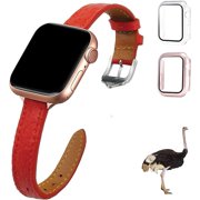 DAZZLE- vinacreations Handmade Women Ostrich Leather Band Compatible with Watch Ultra 49mm 45mm 44mm 42mm 41mm 40mm 38mm Ostrich Wristband Replacement Strap for Iwatch Series 8 7 6 5 4 3 2 1 SE