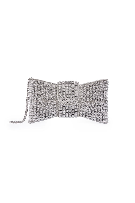 Dazzling bow evening clutch bag, Ivy bag silver