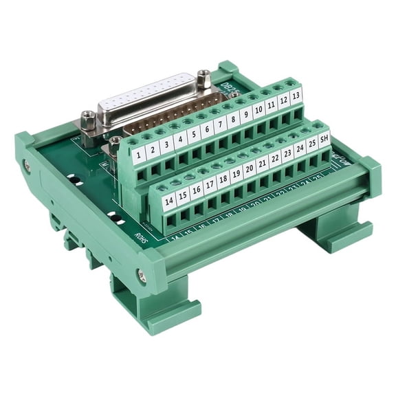 DB25 DIN Rail Mount Interface Module Male/Female Connector Breakout Board,1 x Terminal Board 1 x Bracket,Green