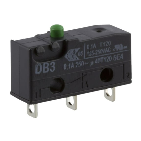 DB3C-A1AA Switch Snap Action N.O./N.C. SPDT Button Solder 0.1A 250VAC 80VDC 1.47N Screw Mount