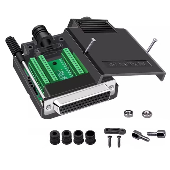 DB44 Solderless Connector, Female RS232 D-SUB Serial to 44-pin Port Terminal Adapter Breakout Board with Case Long Bolts Tail Pipe