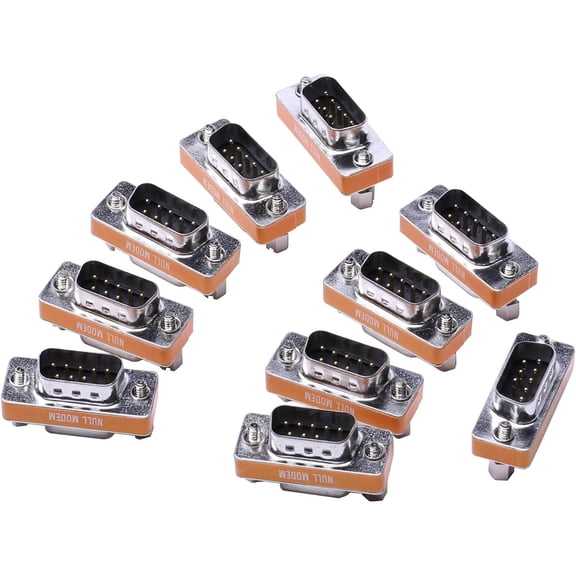 DB9 Null Modem Adapter Male to Female Slimline Data Transfer Serial Port Adapter 10 Pack