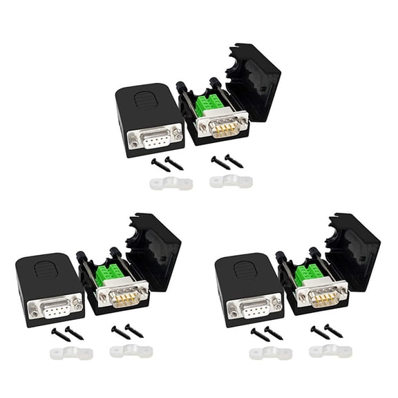 DB9 Solderless Connector RS232 D-SUB Serial to 9-Pin Port Terminal Male Female Adapter with Case (3Pcs-Male+3Pcs-Female)