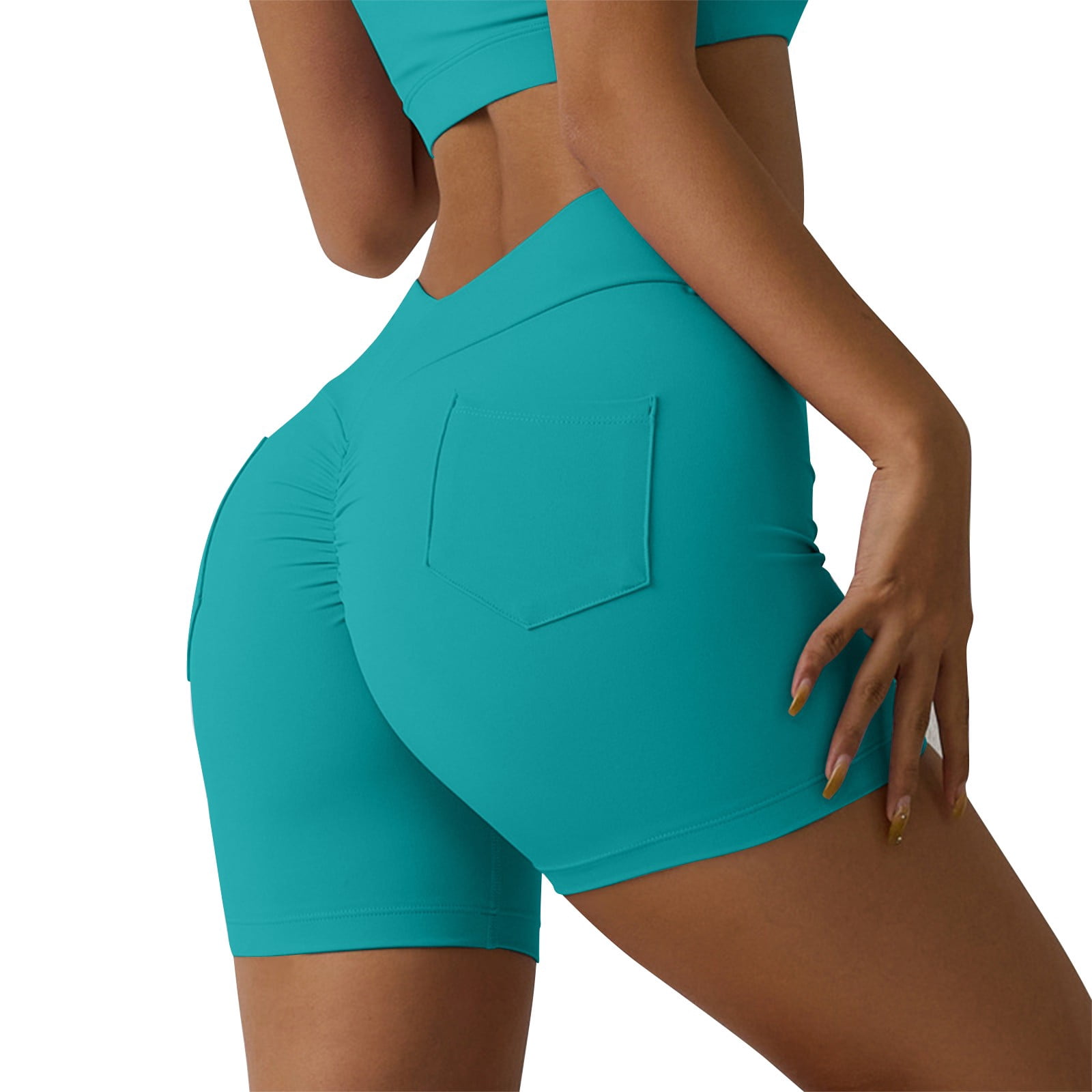 DBAIXID Biker Shorts Women with Pockets - 3"/5"/8" High Waisted Workout Spandex Tummy Control Gym Running Yoga Shorts Turquoise XS