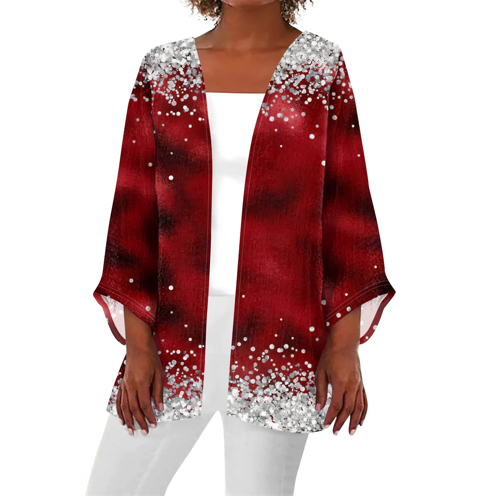 DBAIXID Christmas Day Cardigan for Women Snowflake Print Long Sleeve