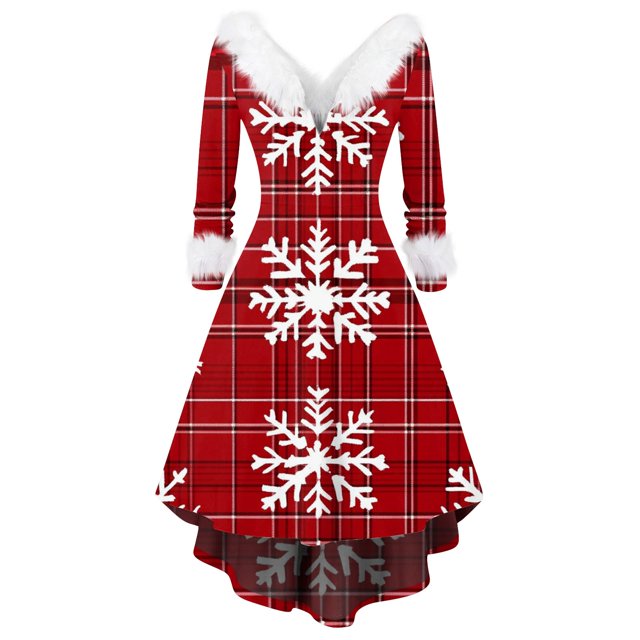 DBAIXID Christmas Dresses for Curvy Women V Neck Cute Santa Furry Swing