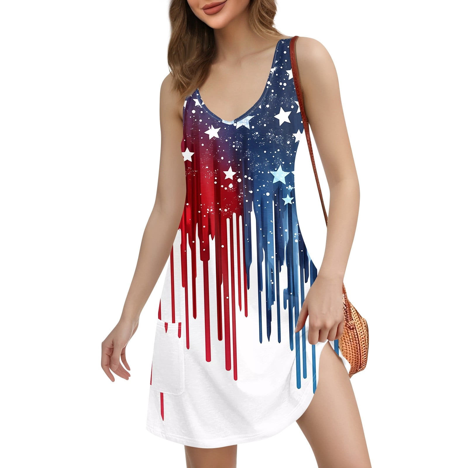 LANMERTREE Women's American Flag V-Neck Tank Top - Patriotic 4th Of July Summer Shirt - View #5