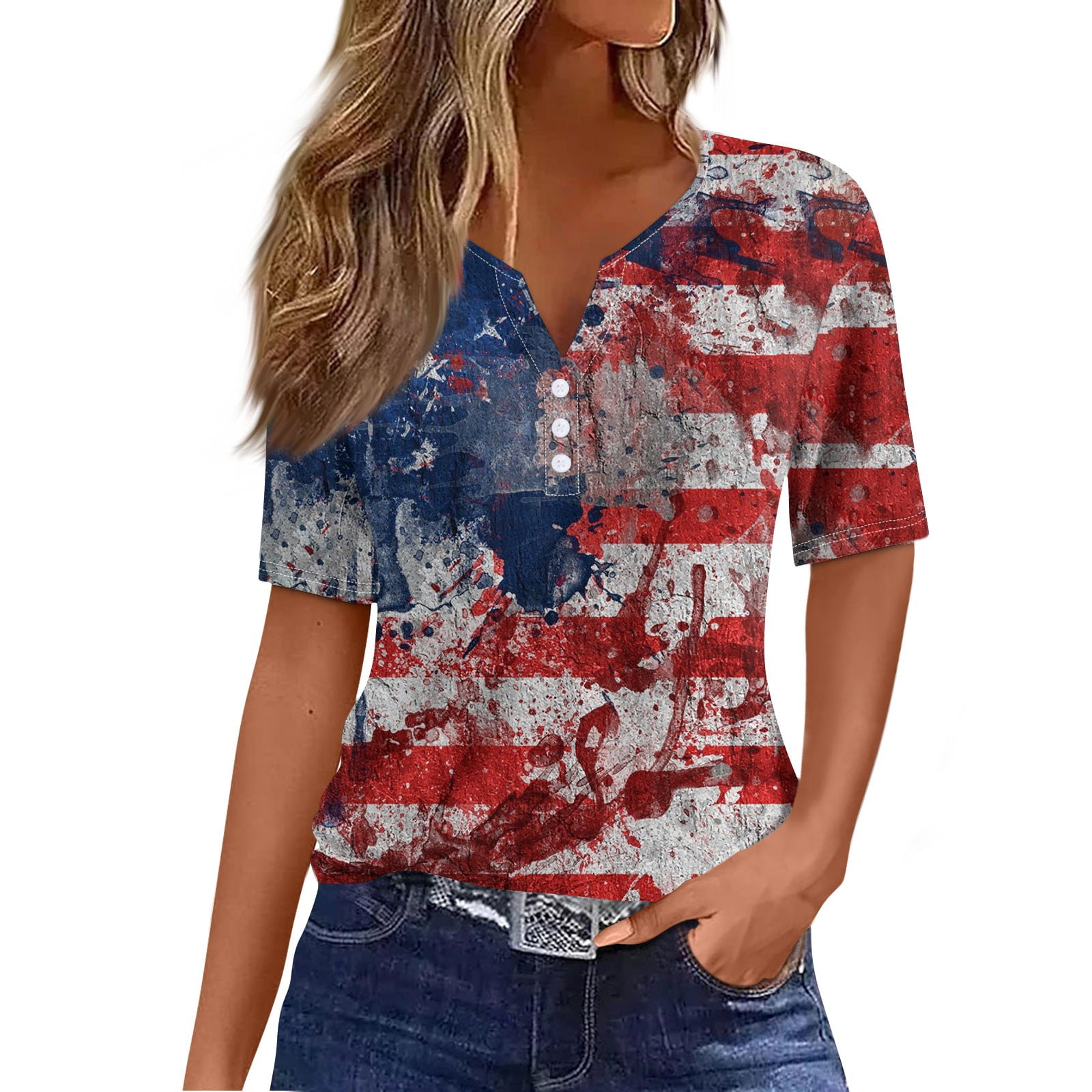 Women's July 4th Patriotic Graphic Tee – American Flag Short Sleeve Loose Top