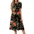 thumbnail image 1 of DBAIXID Knee Length Dress for Women Summer Plus Size Short Sleeve Crewneck Floral Print Flowy Midi Dresses with Pocket Black 3XL, 1 of 5