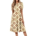 thumbnail image 1 of DBAIXID Knee Length Dress for Women Summer Plus Size Short Sleeve Crewneck Floral Print Flowy Midi Dresses with Pocket Khaki L, 1 of 7