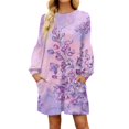 DBAIXID Long Sleeve Dresses Boho Floral Print Dress Fall Crewneck Loose