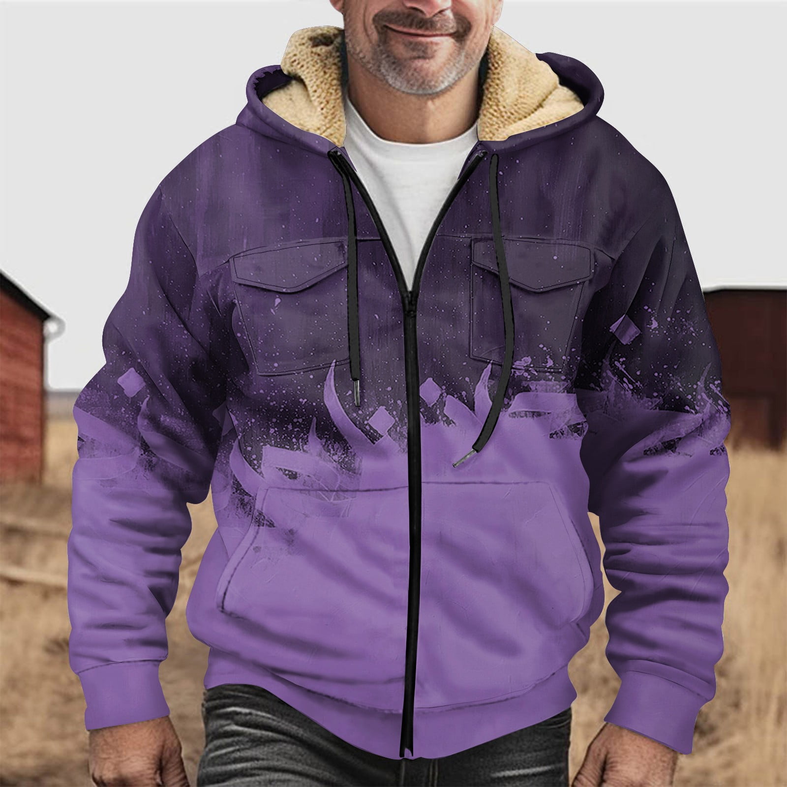 Men's Sherpa Lined Fleece Jacket - Heavyweight Full Zip Hoodie, Winter Warm Athletic Sweatshirt