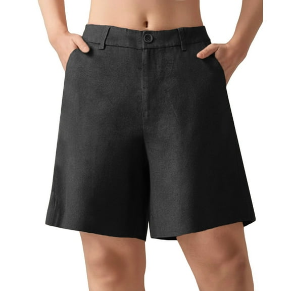 DBAIXID Shorts for Women Plus Size Elastic High Waisted Wide Straight Leg 2025 Stretch Summer Pleated Shorts with Pockets athletic Lightweight Knee Length Bermuda Shorts Black 3XL