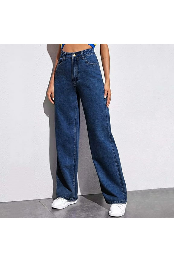 Women Jeans Petite Elastic Waist Plus Size Bootcut High Wise Jeans for Women Stretchlong Clearance Stretch Loose Boyfriend Denim Pants Dark Blue M