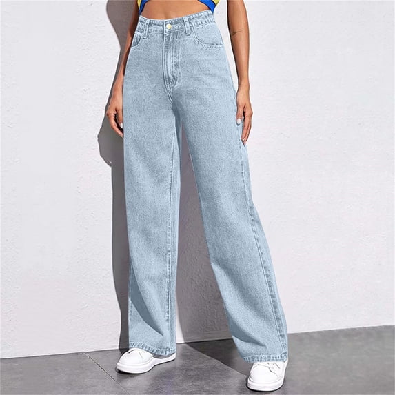 DBAIXID Women Jeans Petite Mid Rise Plus Size Pull on Elastic Waist Jeans for Women Stretch Rips Clearance Stretchlong Boyfriend Denim Pants with Pockets Light Blue 2XL