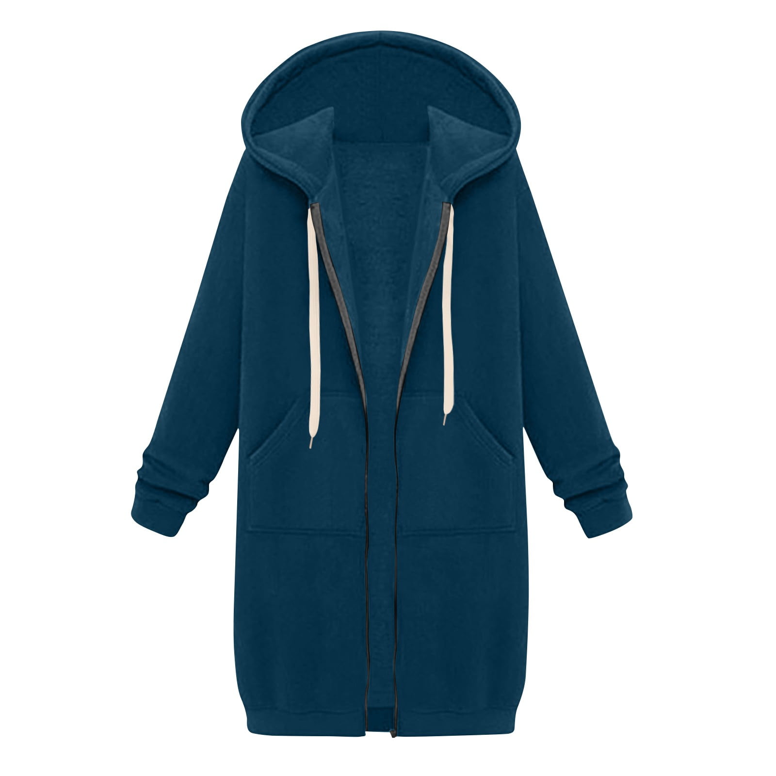 DBAIXID Women s Hoodie Full Zip Knee Length Tunic Stylish Sweatshirt Casual Long Sleeve Cozy Fall Hooded Jacket with Pockets Blue M Walmart