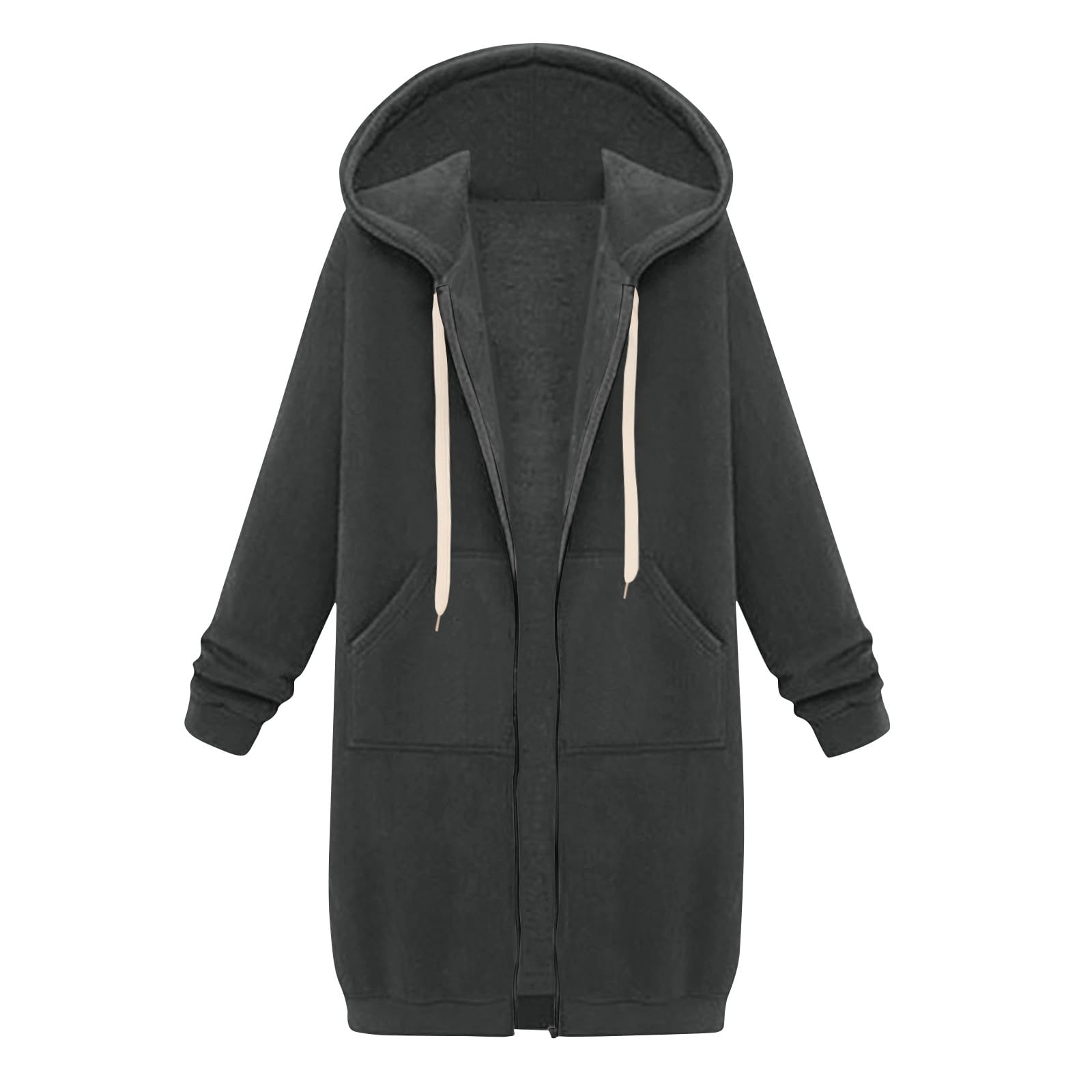 DBAIXID Women s Hoodie Full Zip Knee Length Tunic Stylish Sweatshirt Casual Long Sleeve Cozy Fall Hooded Jacket with Pockets Gray M Walmart