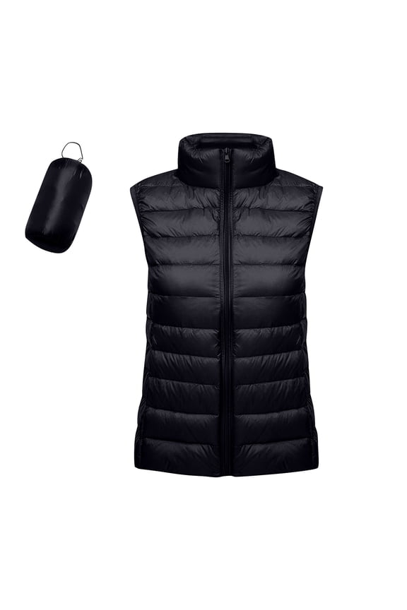 Women’s Packable Puffer Vest Sleeveless Lightweight Hooded Full Zip Warm Winter Puffy Vest Jacket Coat 2024 Black 2XL