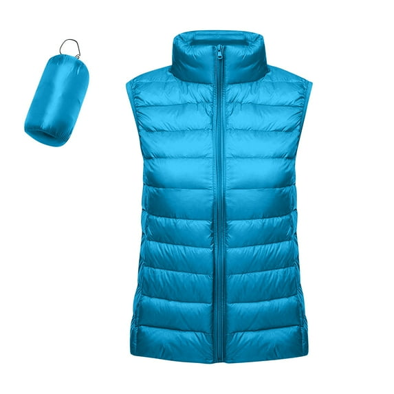 DBAIXID Women’s Packable Puffer Vest Sleeveless Lightweight Hooded Full Zip Warm Winter Puffy Vest Jacket Coat 2024 Blue 3XL