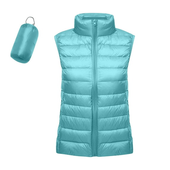 DBAIXID Women’s Packable Puffer Vest Sleeveless Lightweight Hooded Full Zip Warm Winter Puffy Vest Jacket Coat 2024 Turquoise 2XL
